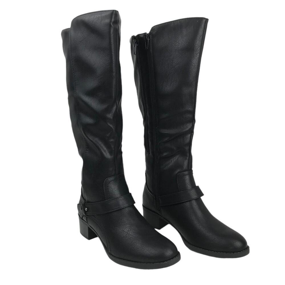Easy Street Boots Black Jewel Faux Leather Knee High Riding Womens Size 7.5 NWT